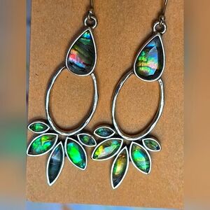 Stunning Silver and Green Iridescent Leaf Earrings ✨️